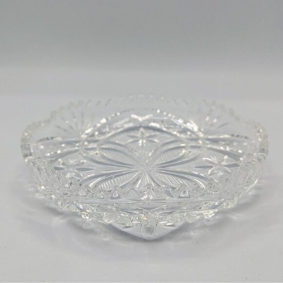 Vintage  Irena Hand Cut Lead Crystal Fan Pinwheel Bowl Made In Poland - Picture 3 of 3